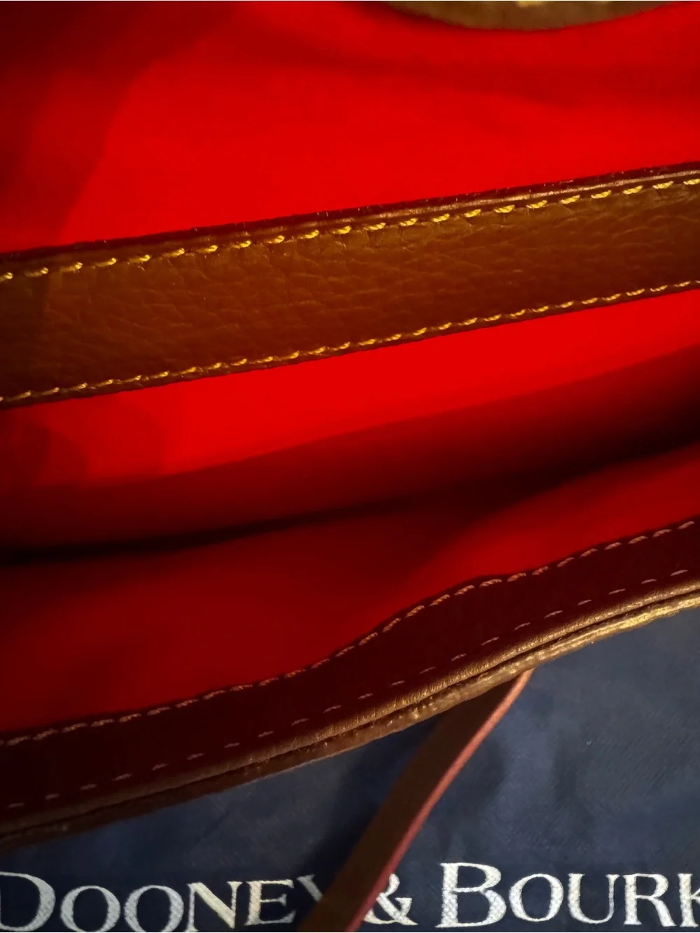 Dooney & Bourke Cognac Brown Pebbled Leather Satchel with Orange Trim